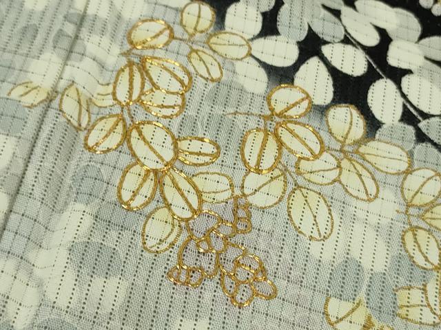 平和屋本店□極上 夏物 訪問着 市松紋絽 駒刺繍 花萩文