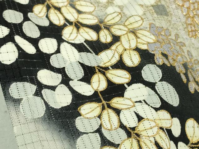 平和屋本店□極上 夏物 訪問着 市松紋絽 駒刺繍 花萩文