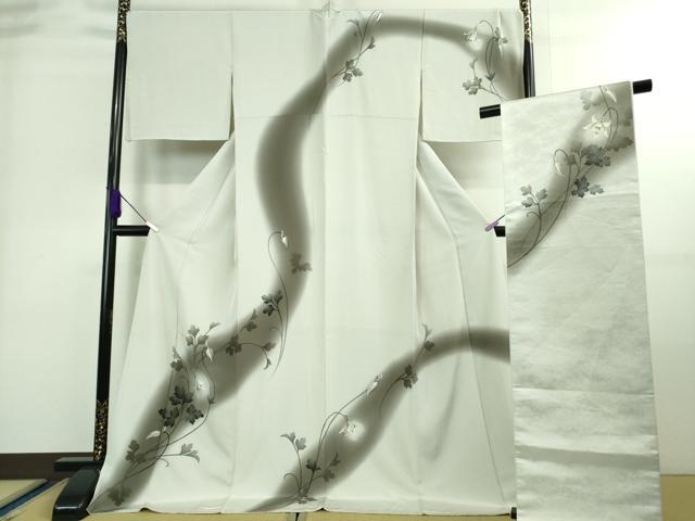 平和屋本店■極上　京都の名門ブランド　銀花仙　訪問着・袋帯セット　ロング丈　枝花文　白鼠色地　暈し染め　逸品　DZAA8862kh5