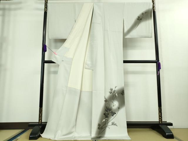 平和屋本店■極上　京都の名門ブランド　銀花仙　訪問着・袋帯セット　ロング丈　枝花文　白鼠色地　暈し染め　逸品　DZAA8862kh5 平和屋本店□極上 京都の名門ブランド 銀花仙 訪問着・袋帯セット