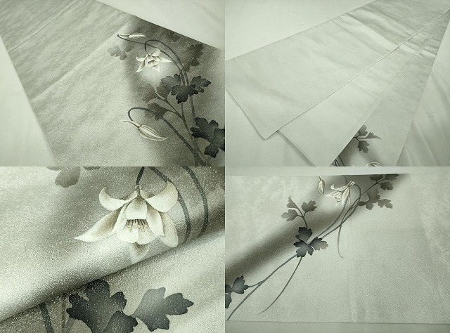 平和屋本店■極上　京都の名門ブランド　銀花仙　訪問着・袋帯セット　ロング丈　枝花文　白鼠色地　暈し染め　逸品　DZAA8862kh5 平和屋本店□極上 京都の名門ブランド 銀花仙 訪問着・袋帯セット