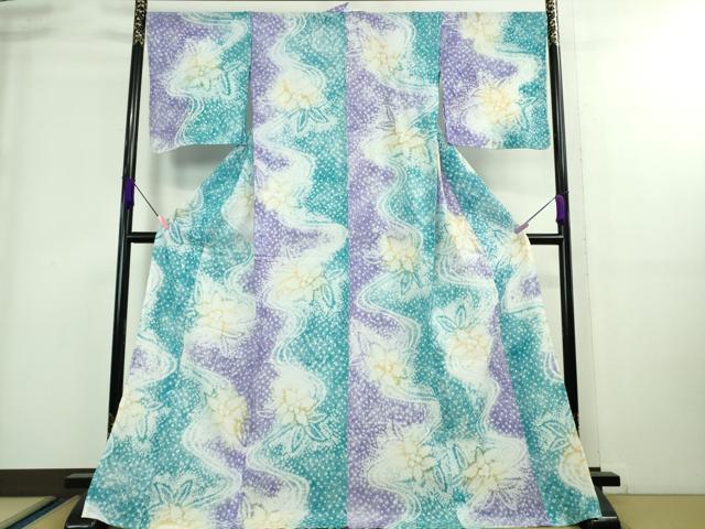 平和屋着物■極上　夏物　浴衣　有松鳴海絞り　流水花文　暈し染め　綿　ロング丈　逸品　DZAA8864kh5