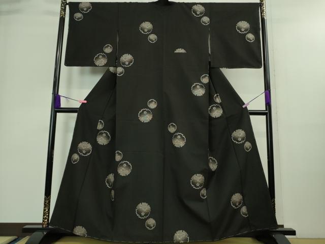 平和屋着物■極上　本場大島紬　9マルキ　地空　雪輪花文　黒地　逸品　未使用　DZAA8904kh5