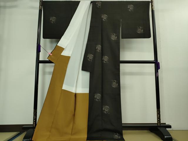 平和屋着物□極上 結城紬 100亀甲 飛び亀甲柄 南天蔦の葉文