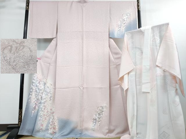 平和屋本店■極上 ブライダルファッションデザイナー桂由美 訪問着 長襦袢セット 暈し染め 金銀彩 銀通し地 反端付 逸品 未使用DZAA8920kh5