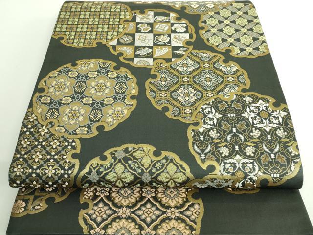 平和屋着物■極上 西陣織 陰山織物謹製 箔屋清兵衛 全通柄袋帯 本金箔 貝紫染 黄金糸 新小石丸 百図吉祥雪輪文 羊羹色地 逸品 DZAA8982kh5