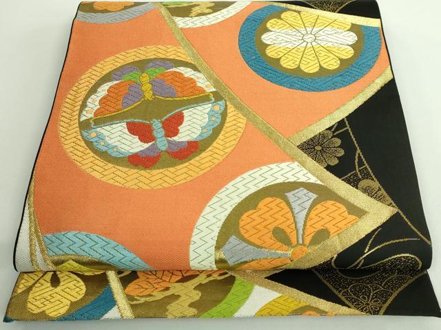 平和屋着物■極上　西陣　川島織物　全通柄袋帯　唐織　誰が袖花蝶文　黒地　金糸　逸品　DZAA8985kh5