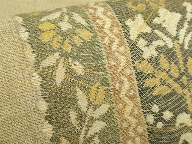 平和屋着物■極上　名門　しょうざん　生紬　紙屋川伝承　絹漉貴　太鼓柄袋帯　草花文　金糸　逸品　DZAA8989kh5 平和屋着物□極上 名門 しょうざん 生紬 紙屋川伝承 絹漉貴 太鼓