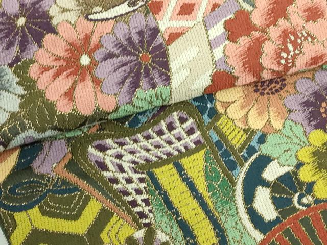 平和屋着物□極上 西陣 白綾苑大庭 六通柄袋帯 御所車宝尽くし