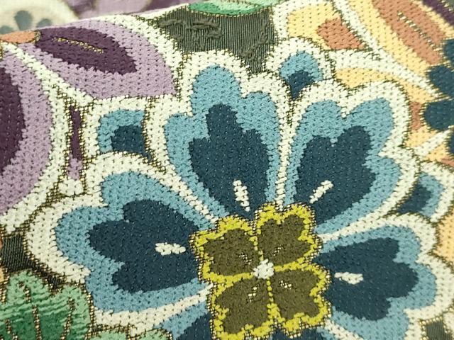 平和屋着物□極上 西陣 白綾苑大庭 六通柄袋帯 御所車宝尽くし