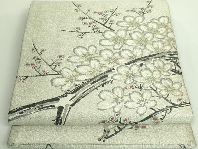 平和屋本店■極上　人間国宝　森口華弘　蒔糊友禅　蒔糊散らし　佐賀錦　太鼓柄袋帯　唐織　枝梅　銀糸　逸品　DZAA9026kh5