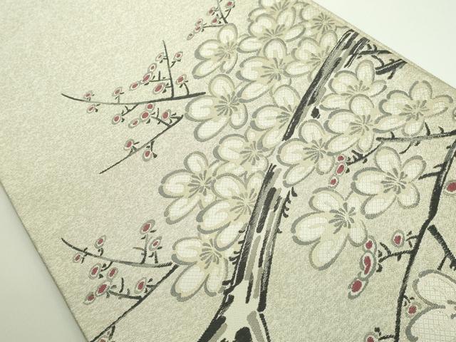 平和屋本店■極上　人間国宝　森口華弘　蒔糊友禅　蒔糊散らし　佐賀錦　太鼓柄袋帯　唐織　枝梅　銀糸　逸品　DZAA9026kh5 平和屋本店□極上 人間国宝 森口華弘 蒔糊友禅 蒔糊散らし