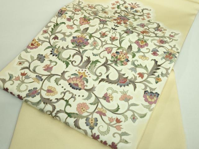 平和屋本店□極上 岡重謹製 OKAJIMA 塩瀬 九寸名古屋帯 更紗花文