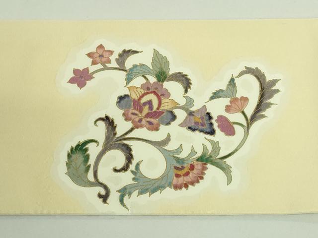 平和屋本店□極上 岡重謹製 OKAJIMA 塩瀬 九寸名古屋帯 更紗花文