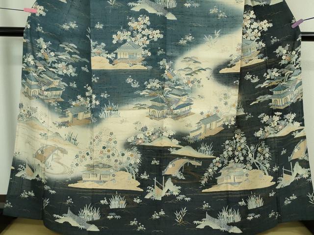平和屋本店□極上 染織の名門 しょうざん 生紬 訪問着 単衣 渡橋