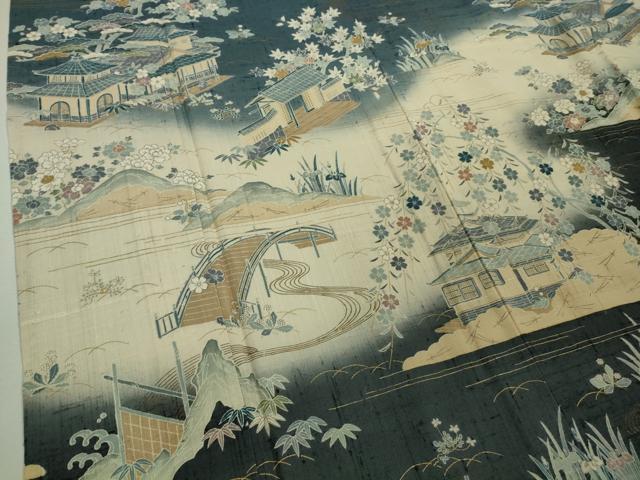 平和屋本店□極上 染織の名門 しょうざん 生紬 訪問着 単衣 渡橋