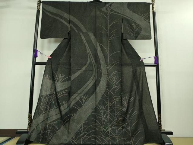 平和屋着物■極上　訪問着　無双　紗袷　紗×紗　芒　すすき　黒地　逸品　DZAA9126kh5