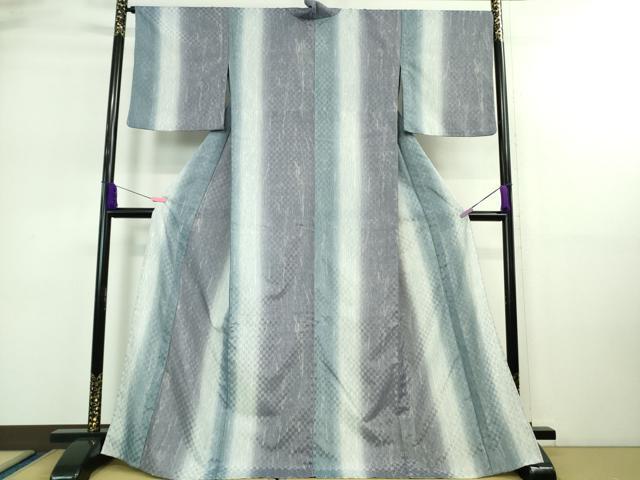 平和屋着物■極上　夏物　お召　夏お召　市松紋紗　墨流し　間道　洗える着物　逸品　DZAA9136kh5