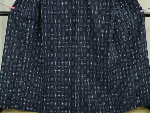 平和屋着物□極上 久留米絣 単衣 綿 十字絣 市松文様 やまと誂