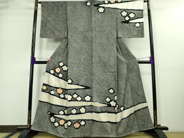 平和屋着物■極上　訪問着　駒刺繍　絞り　梅文　黒地　金彩　やまと誂製　逸品　未使用　DZAA9141kh5