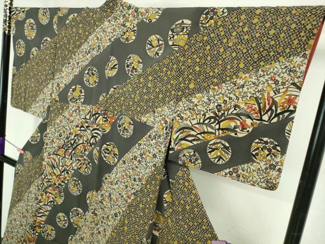 平和屋着物□極上 江戸紅型 五味桂子 訪問着 草花文 藍墨茶色