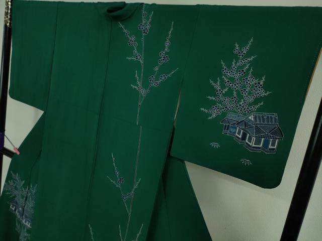 平和屋本店□極上 人間国宝 五代 田畑喜八 訪問着 枝梅風景 鉄色地