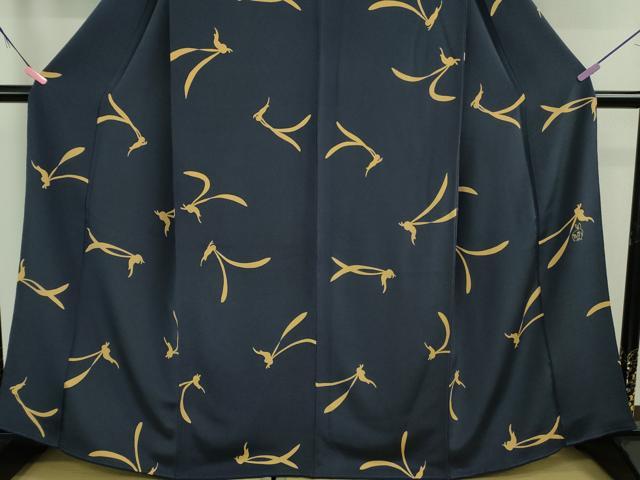 平和屋着物□極上 人形作家・ホリヒロシ 小紋 兎 うさぎ 紺青色地 鬼しぼ