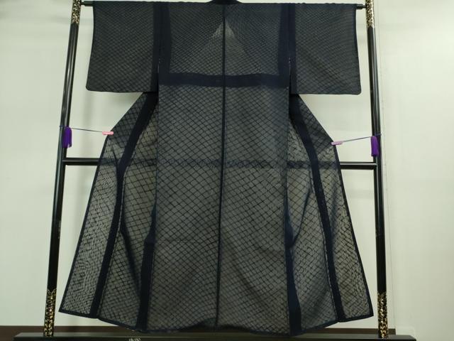 平和屋着物■極上　小紋　無双　紗袷　紗×紗　網目文　濃藍色地　逸品　DZAA9175kh5