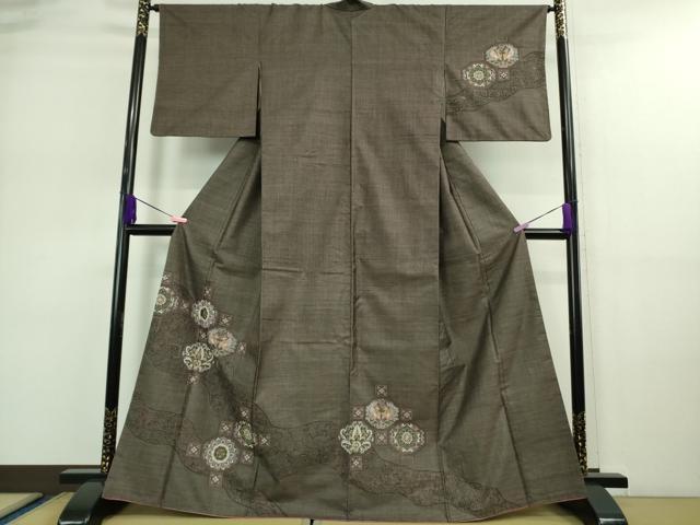 高級 訪問着 正絹 袷 汕頭刺繍 蘇州刺繍 相良刺繍 中国刺繍 マスタード 高級 訪問着 正絹 袷 汕頭刺繍 蘇州刺繍 相良刺繍 中国刺繍 マスタード