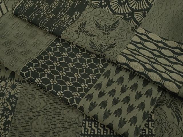 平和屋着物■極上　染色作家　斉藤三才　お召　市松　名物裂　三才鳥　黒橡色地　逸品　DZAA9191kh5
