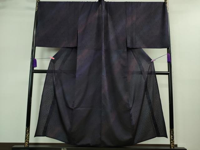 平和屋着物■極上　夏物　男性　小紋　キングサイズ　紋紗　花繋ぎ　深紫色地　暈し染め　逸品　DZAA9192kh5