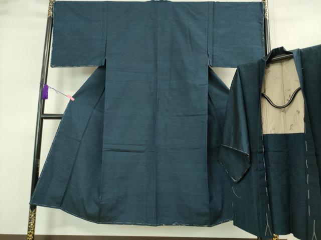平和屋着物■極上　男性　紬　アンサンブル　色無地　濃い藍鉄色　逸品　未使用　DZAA9204kh5