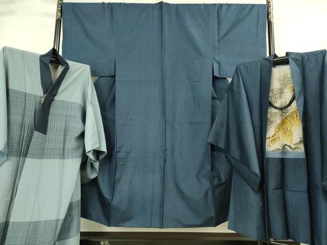 平和屋着物■極上　男性　本場大島紬　アンサンブル　長襦袢(袷)・長羽織セット　100亀甲　総詰め　羽裏・虎　逸品　未使用　DZAA9206kh5