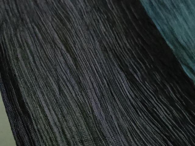 平和屋着物□極上 夏物 本場小千谷ちぢみ 麻 杉山織物謹製 黒地 証紙付き