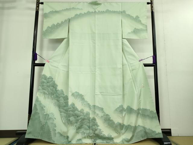 平和屋着物■極上　石川県指定無形文化財　牛首紬　白山工房　手織り　訪問着　作家物　樹林文　白緑色地　逸品　未使用　DZAA9249kh5