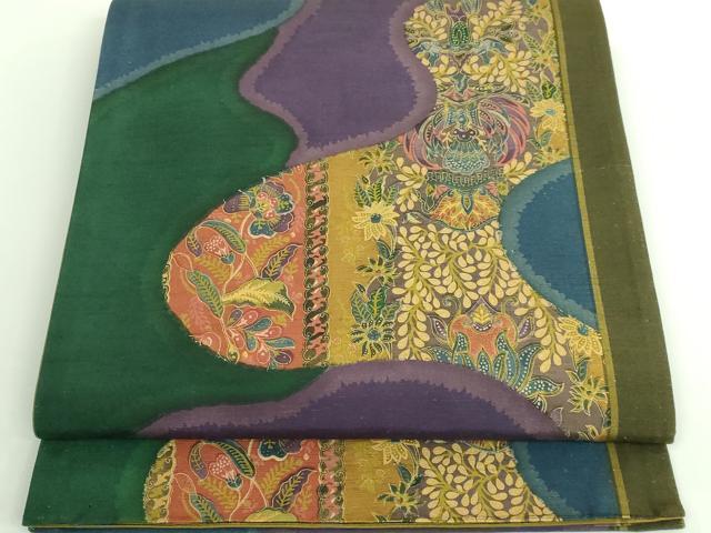 平和屋着物■極上　前田仁仙　仁仙更紗　全通柄袋帯　紬地　更紗花鳥文　金銀彩　逸品　DZAA9285kh5