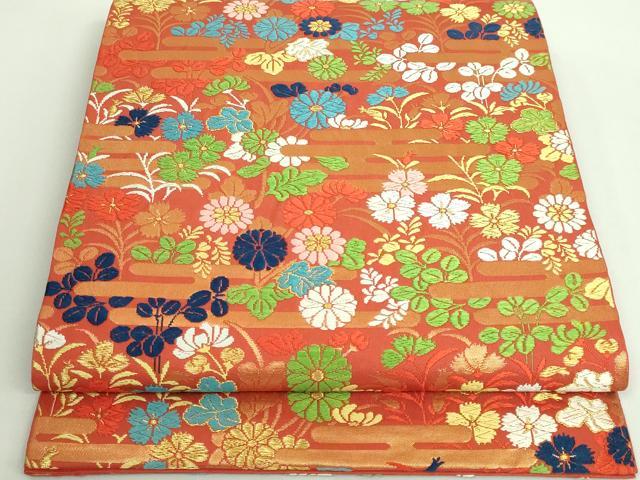 平和屋着物■極上　桝屋高尾　六通柄　本袋帯　唐織　草花文　金糸　逸品　DZAA9297kh5