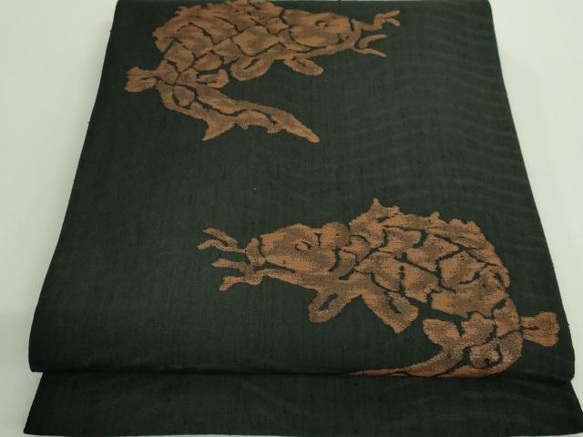 平和屋着物■極上　西陣　勝山織物謹製　六通柄袋帯　荒磯　黒地　逸品　DZAA9312kh5