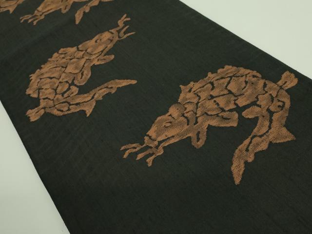 平和屋着物□極上 西陣 勝山織物謹製 六通柄袋帯 荒磯 黒地 逸品