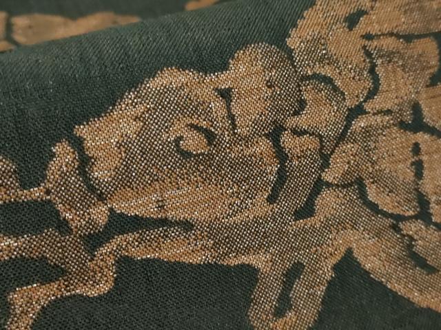 平和屋着物□極上 西陣 勝山織物謹製 六通柄袋帯 荒磯 黒地 逸品