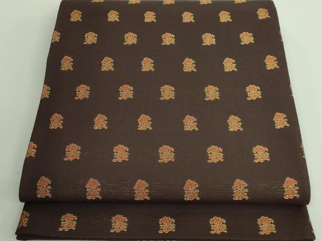 平和屋着物■極上　桝屋高尾　六通柄袋帯　唐織　草花文　赤黒茶色地　金糸　逸品　DZAA9333kh5