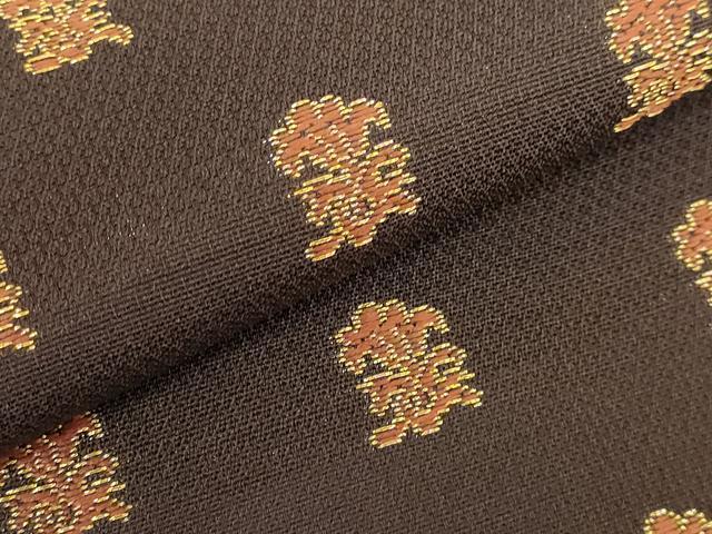 平和屋着物□極上 桝屋高尾 六通柄袋帯 唐織 草花文 赤黒茶色地 金糸