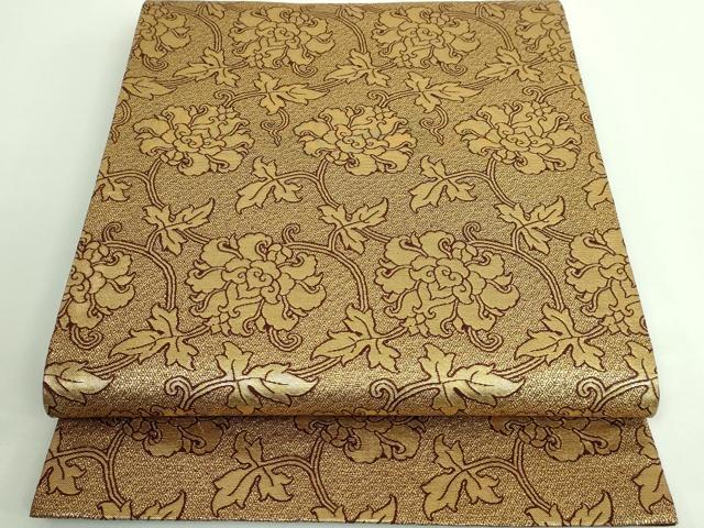 平和屋着物■極上　龍村晋謹製　全通柄袋帯　名物金弐重牡丹金襴　金糸　逸品　DZAA9334kh5