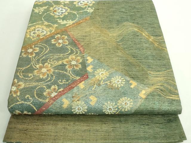 平和屋着物■極上　名門　しょうざん　生紬　紙屋川伝承　絹漉貴　太鼓柄袋帯　更紗花文　金糸　逸品　DZAA9348kh5