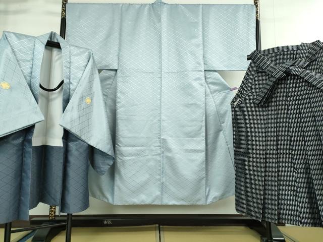 平和屋着物■極上　男性　色無地　紋付き羽織・行灯袴セット　舞台衣装　花菱地紋　洗える着物　逸品　DZAA9357kh5