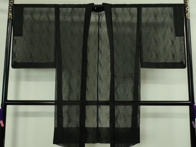 平和屋着物■極上　長羽織　スリーシーズン　春夏秋　塵除け　シルクオーガンジー　よろけ縞紋紗　黒地　逸品　未使用　DZAA9380kh5