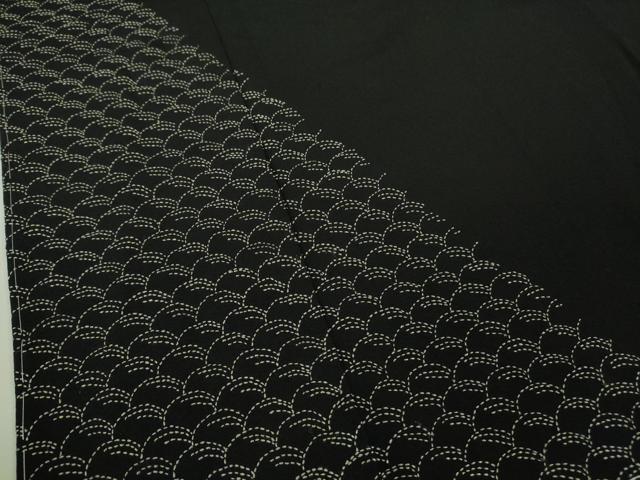 平和屋着物□極上 訪問着 刺し子 総刺繍 青海波 工字繋ぎ 黒地