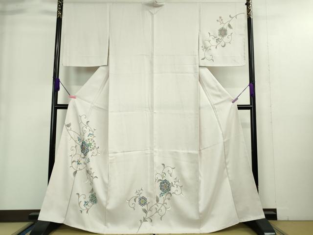 平和屋本店■極上　訪問着　紬地　胴抜き仕立て　更紗花唐草文　薄桜色地　金彩　逸品　DZAA9404kh5