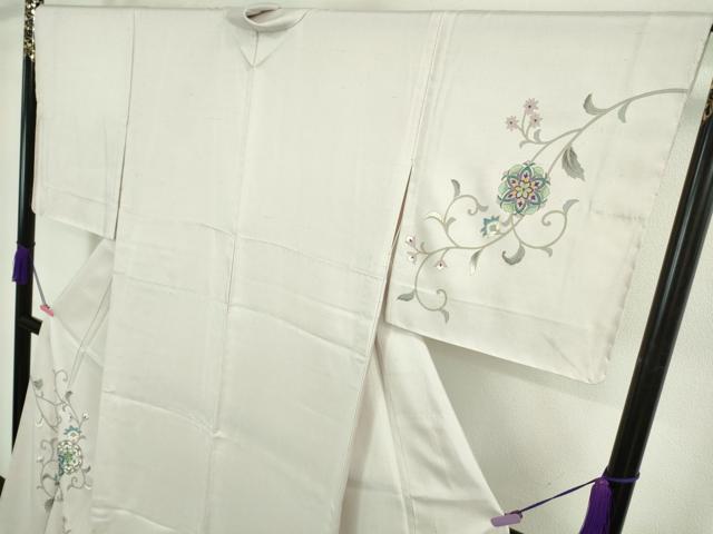 平和屋本店□極上 訪問着 紬地 胴抜き仕立て 更紗花唐草文