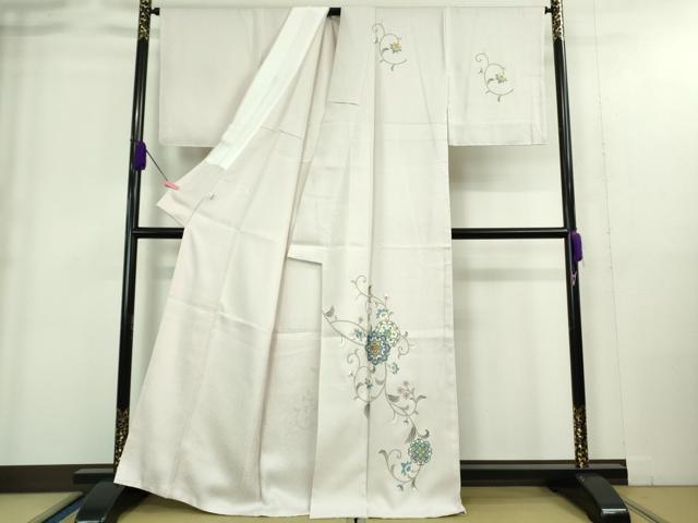 平和屋本店■極上　訪問着　紬地　胴抜き仕立て　更紗花唐草文　薄桜色地　金彩　逸品　DZAA9404kh5 平和屋本店□極上 訪問着 紬地 胴抜き仕立て 更紗花唐草文